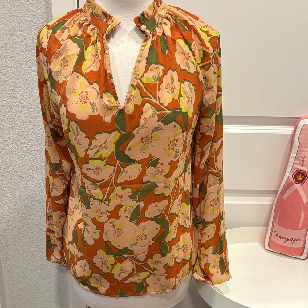 EUC Rose & Olive Floral Long Sleeve Blouse
